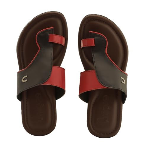 Image of Unigo Leather Flip Sloth Chappals For Men | Lightweight and Comfortable Slippers for Men | Stylish Flip Flop For Everyday Wear | Mens Stylish Footwear | Soft & Durable Chappal