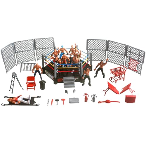 Joygoodta 1 Set di Giocattoli da Wrestling, Divertente Anello da Wrestling in plastica con Action Figure realistiche e Accessori Giocattoli da per Bambini Adulti Ragazzi