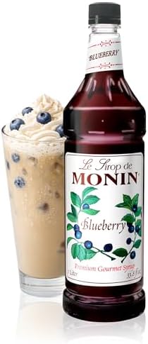 Monin - Blueberry Syrup, Mildly Sweet & Tart Blueberry Flavor, Great for Teas, Lemonades, Smoothies, & Cocktails, Gluten-Free, Non-GMO (1 Liter)