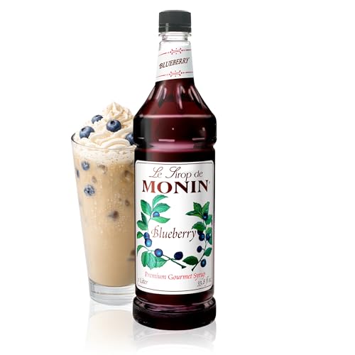Image of Monin - Blueberry Syrup, Mildly Sweet & Tart Blueberry Flavor, Great for Teas, Lemonades, Smoothies, & Cocktails, Gluten-Free, Non-GMO (1 Liter)