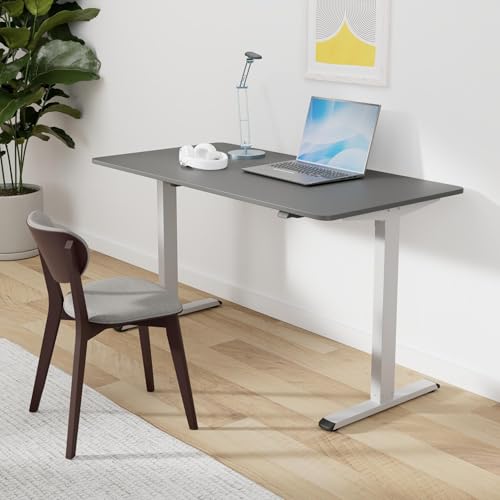 Image of SANODESK Electric Standing Desk 55 x 28 Inches Whole-Piece Desktop Height Adjustable Stand Up Desk w /6-Button Controller Ergonomic Computer Desk for Home Office, White Frame + Black Tabletop