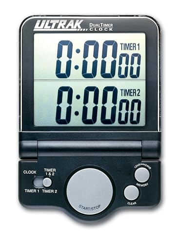 ULTRAK T-4 Jumbo Dual Timer – Large 1” Display Countdown & Count Up Timer, 24 Hour Range, Loud Alarm, Dual Memory, Wall Mount or Tabletop for Classroom, Gym, Office & Meetings