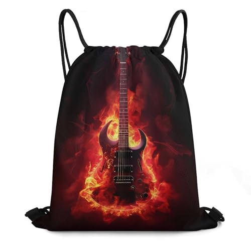 Red Guitar Drawstring Backpack Durable Sport Gym Bags Daypack for Men Women 35 * 42cm