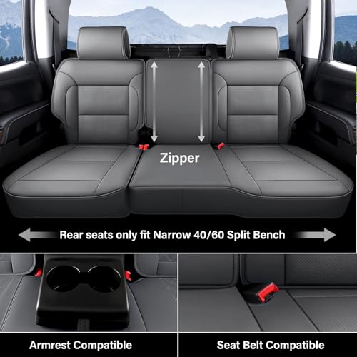 Image of Coverado Chevy Silverado Seat Covers Full Set, Faux Leather Car Seat Covers Fit for 2014-2018 1500, 2015-2019 2500HD 3500HD Chevy Silverado GMC Sierra Crew Double Extended Cab (Gray)