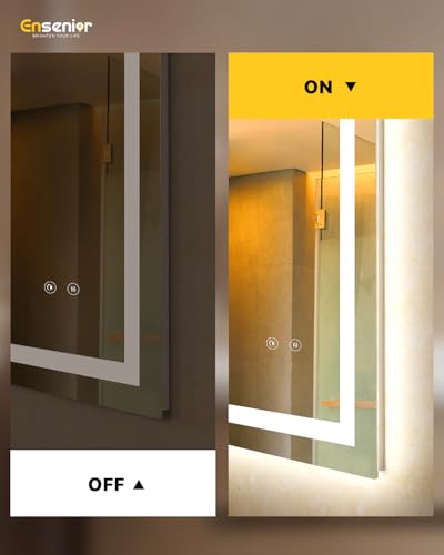 Ensenior LED Bathroom Mirror 55"x 30" with Front and Backlight, Stepless Dimmable Wall Mirrors with Anti-Fog, Shatter-Proof, Memory, 3 Colors, Modern LED Vanity Mirror-ETL & FCC