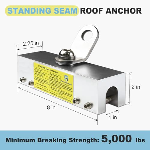 Image of Fall Protection Standing Seam Roof Anchor Clamp with 360 Swivel Point | Fall Arrest Roofing Harness Safety Kit | Aluminum Alloy Anchor | OSHA /ANSI Compliant | Bolts and washers included (8inches)