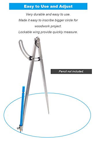ZLKSKER 30,5 cm Verstellbarer & verschließbarer Flügelteiler & Schriber mit Stifthalter, Leder-Kompass, Bleistift-Kompass für Zimmermanner, Flache Beinteiler