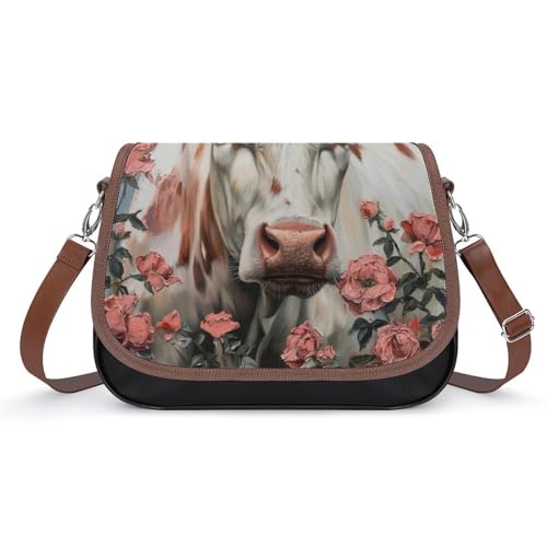 Sac à main pour femmes motif vache roses fleurs sacoche bandoulière étanche