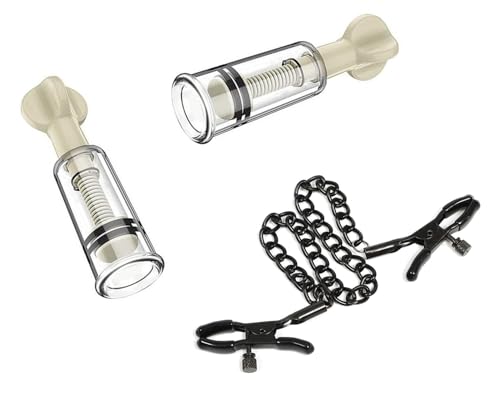 Adjustable Chain Nipple ClampsNipple Suckers and Nipple Clips Cupping Therapy Set Stainless Steel Non Piercing Nipple Rings Decorative Clip for Women/Men Adjustable Pressure Breast Clamps(Black)