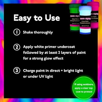 Neon Nights Glow In The Dark Paint 8 Pack 0 7 Fl Oz 20ml Neon Acrylic Paint Colors For Indoor And Outdoor Use On Canvas Wood Metal And Plastic Painting Supplies