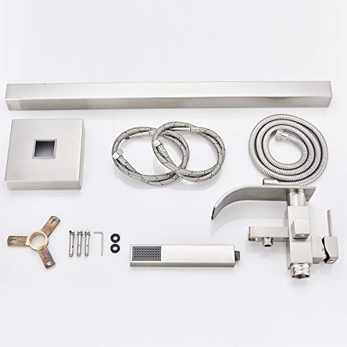 Senlesen Stainless Steel Barthroom Tub Filler Faucet Floor Mounted Bathtub Shower Faucet Waterfall Spout Free Standing Tub Mixer Tap with Handheld Sprayer - Thumbnail 4