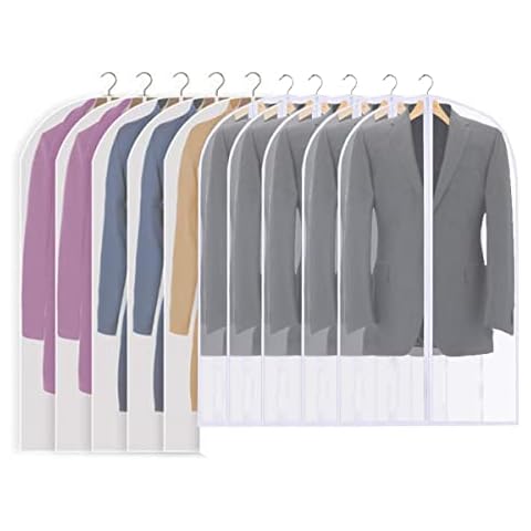 AYSUM Clothes Covers Dust-proof Moth-Proof Dress Suit Bags Breathable Garment Bags Covers with Zip, Clothes Protector Bags for Coat, Jacket, Dresses Clothes Storage,10Pack, 60x100cm & 60x140cm Cover