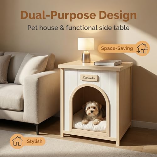 Solid Cedar Dog Crate Furniture End Table for Small Dogs & Cats, Modern Pet Side Table with Hidden Cozy Space, Stylish Indoor Pet House for Living Room & Bedroom - Image 4