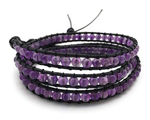 Handmade Alloy Leather Natural Stone Bead Statement Bracelet Bangle Cuff Rope 3 Wrap Adjustable Jewelry Collection