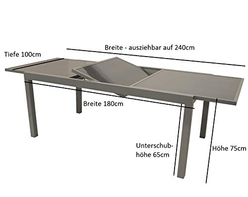 DEGAMO Ausziehtisch PISA 180/240x100cm, Aluminium + Glas – Bild 4