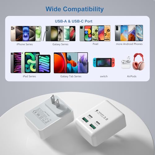 USB C Charger Block, Besgoods 4 Ports USB C Wall Charger PD Fast Charging QC USB A Travel Adapter 40W for iPhone 17 16 Pro Max 15 Plus 14 13 12 11 iPad Watch Galaxy Android Phones, 2Pack - image 7