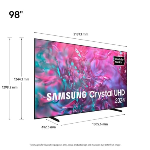 Samsung TV Crystal UHD 4K 2024 98DU9005 Smart TV de 98" avec des Couleurs Incroyables, Le Meilleur Smart TV, Pied à Hauteur Réglable et Tous Les Haut-parleurs Simultanément avec Q-Symphony