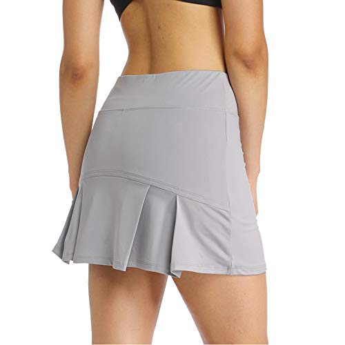 Ibeauti Womens Back Pleated Athletic Tennis Golf Skorts Skirts with 3 Pockets Mesh Shorts for Running Active Workout (Grey, Medium)