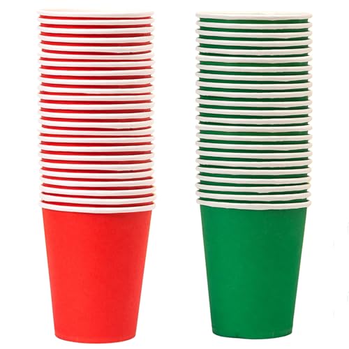 NAUZE Lot de 50 gobelets en carton pour fête de Noël Rouge/vert
