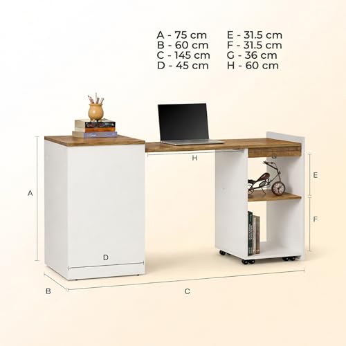 Image of Klaxon Foldable Study Table with Drawer & Storage Shelf | Compact Desk for Home & Students | Folding Design with Lockable Wheels. (Black, DIY Installation) (Oak & White, Neo)
