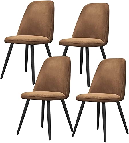 SJIALEN Set of 4 Kitchen Dining Chairs, with Strong Black Metal Legs Lounge Living Room Chair Modern Soft Velvet Reception Chair Kitchen Chair (Color : Brown, Size : 46x46x81cm)