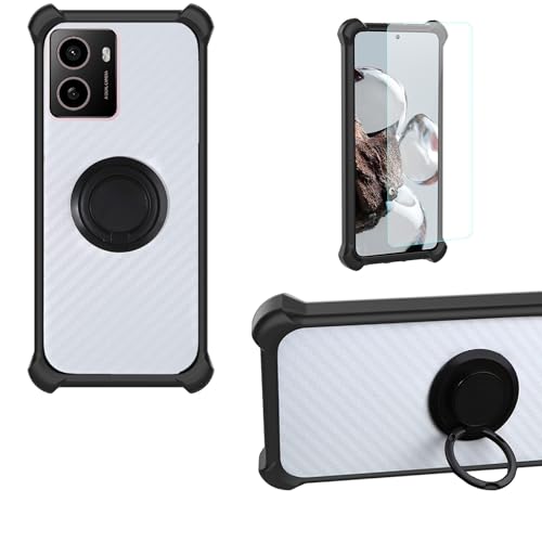 jioeuinly Case Compatible for HMD Pulse Phone Case Cover PC backplane + Silicone Soft Frame Cover [360 Metal Ring, Magnetic Car Mount] CSKB-HEI