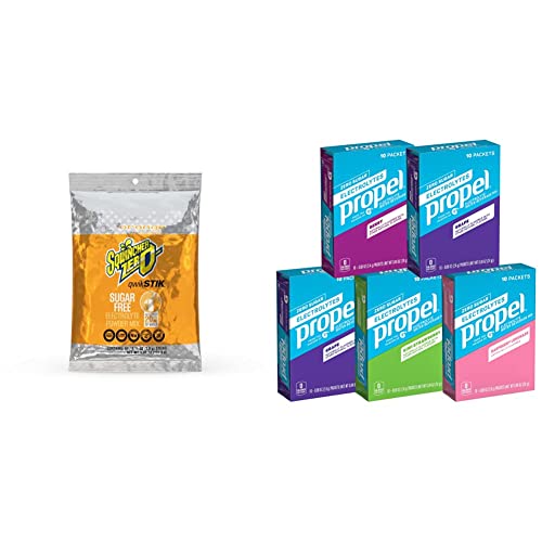 Sqwincher Zero Qwik Stik Sugar Free, Orange.11 0Z (Pack Of 50) & Propel Powder Packets 4 Flavor Variety Pack With Electrolytes, Vitamins And No Sugar 10 Count (Pack Of 5) (Packaging May Vary) #TOP2