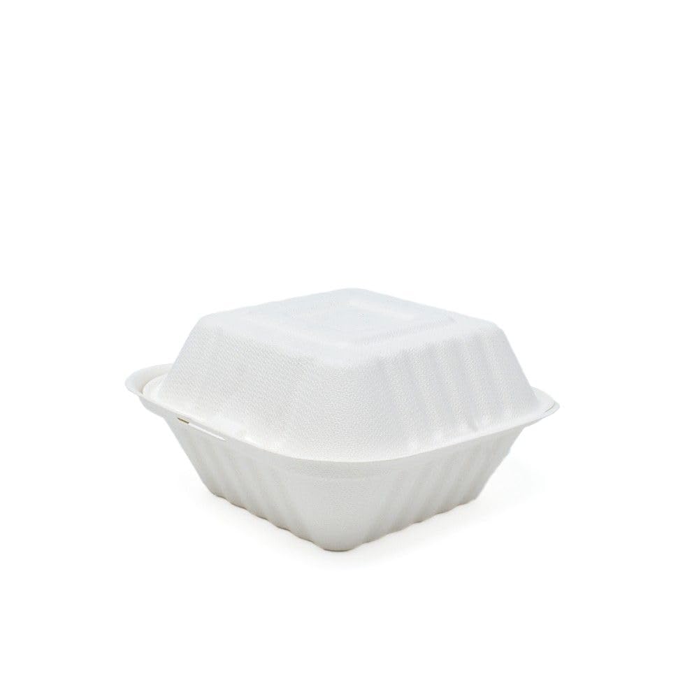Raphael Rozen BIOSWAG 6" Small Clamshell To Go Boxes For Food [6X6 125-Pack] Disposable Take Out Containers, Made of Biodegradable Sugar Cane, Eco-Friendly Bagasse, Heavy-Duty Containers