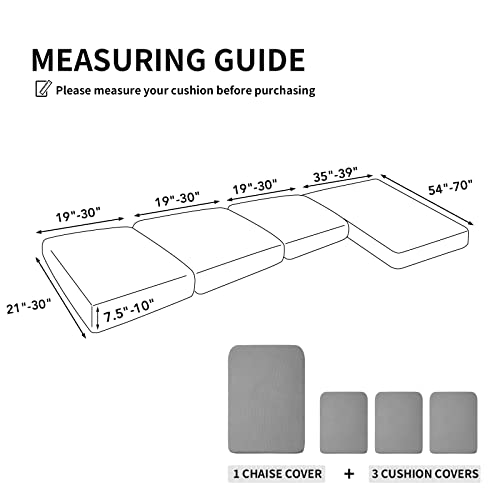 Image of Easy-Going Stretch 4 Pieces Couch Cushion Covers for Sectional Sofa L Shape | 3 Seater + 1 Chaise Lounge Left /Right L Sofa Seat slipcover Anti-Slip Sofa Cover Soft Light Gray