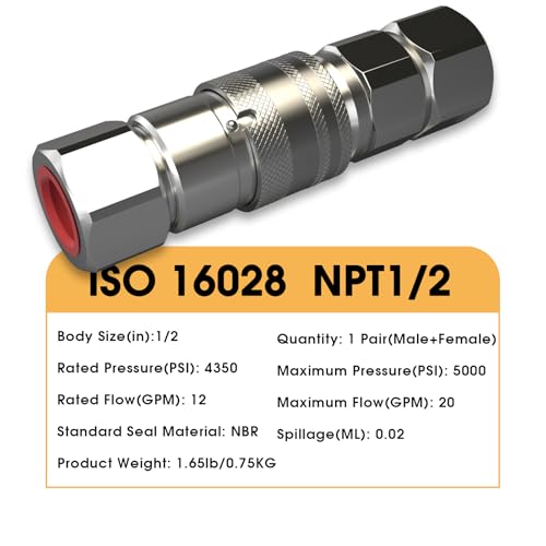 Image of Skid Steer Hydraulic Couplers 1 /2 inch NPT Flat Face With Dust Caps, Non-Spill,ISO16028, 1 /2 inch Body Harden Steel Construction with Zinc Plating