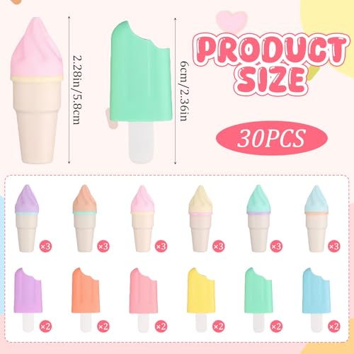 Meanju Mini Textmarker Set 30 Stück, Lustige Leuchtstifte in Eistüte & Eis-am-Stiel Design, Textmarker Klein mit Macaron Farben, Ideal für Schule, Studium, Büro, als Mitgebsel oder Gastgeschenk