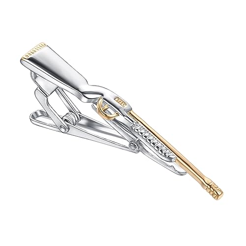 RunootPR Personalized Tie Clip for Men Gun Silver Hunting Shot Tie Bar Suitable for Party Wedding