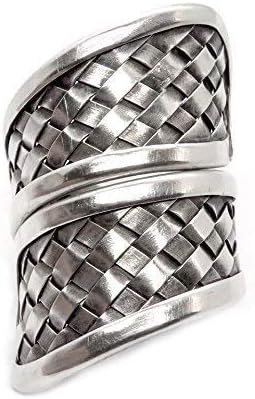 Handmade Braided Sterling Silver Long Statment Ring, Spiraling Boho Gypsy Tribal Silver Weave Ring, Adjustable to sizes 6-11, Also as Thumb Ring, Gift for Her - Image 9