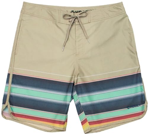 HOOEY - Youth The Shaka Classic Board Shorts with Multi Color Stripes, Color Cream/Cream, Size: Small