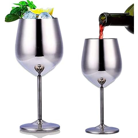 WenZBros 2pcs Stainless Steel Red Wine Glass Metal Wine Glass Unbreakable White Wine Cocktail Glass Unbreakable BPA-Free Goblet Juice Drink Champagne Goblet Party Bar Accessories Cover