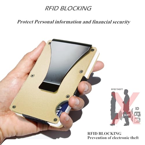 Generic Minimalist Wallet for Men, Slim Aluminum Metal Pocket Wallet with Money Clip, Blocks RFID Scanners ID Card Holder(Gold), Glod4
