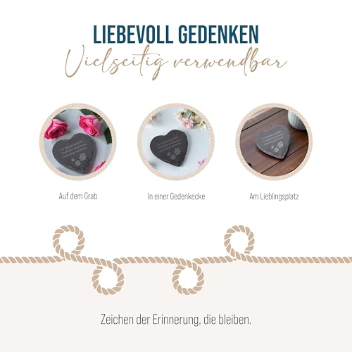 Haustier Gedenkstein mit Spruch & Pfoten: Grabschmuck Tier, Schiefer Grabdeko Hund & Katze, Deko Wetterfest Grab, Trauerstein Friedhof & Garten, Herz Grabdekoration, Trauerschmuck Klein, 12 x 12 cm