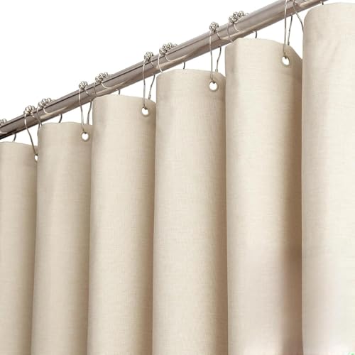 Neuytiky Cortina de Ducha de 200 x 180 cm, Tela de Lino sintético, Baño Impermeable Cortinas Baño, Cortina de baño de Tejido Lavable antimoho con 12 Anillas, Cortina para bañera y Ducha