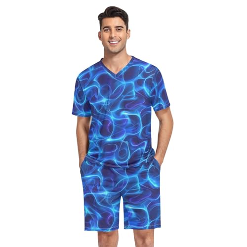 Blue Lightning Men’s Pajama Sets 2 Piece Short Sleeve Sleepwear with Printed Design