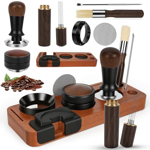 Y-Step 8 PCS Espresso Accessories Kit - 51mm Coffee Tamper Set with Distributor Espresso Tamping Station WDT Tool & Dosing Funnel Puck Screen Fit for 51mm Portafilter- Professional Barista Tools