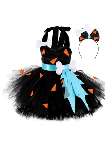 Monduelle Disfraz de hombre de las cavernas para niños, vestido de tutú con diadema, disfraz de neandertal, disfraz de neandertal, Halloween, carnaval, vestido de fiesta B, negro, 68-80