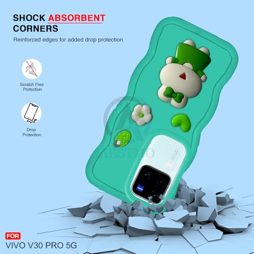 Image of AESTMO Back Case Cover for Vivo V30 / V30 Pro 5G | 3D Cute Fun Cartoon Characters | Anti Slip Grip Cute Wave Curly Frame Shape | Full Body Protection Back Cover for Vivo V30 / V30 Pro 5G (MintGreen)