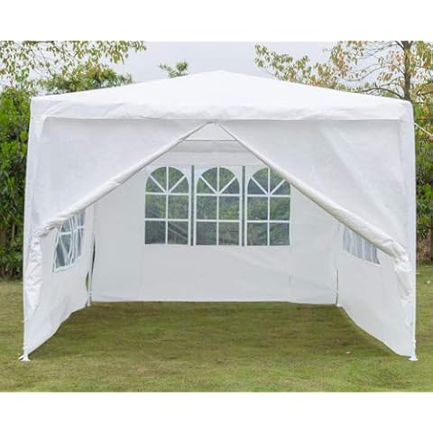 Gazebo 3mx3m with Sides, Garden Gazebo Activity Tent for Party, Wedding, BBQ, Picnic, Camping, Fully Waterproof, Marquee Awning with Powder Coated Steel Frame - White Cover