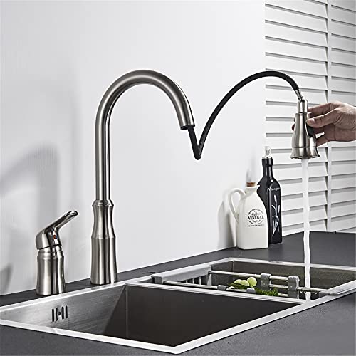 Robinet d'évier de cuisine extractible avec distributeur de savon nickel brossé - 3