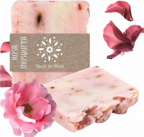Jabón de Rosa Mosqueta Artesanal y Vegano – Jabón en Barra Facial, de Manos y Cuerpo | Hidratante, Regenerador y Biodegradable | Hecho en España con Ingredientes Naturales | 100 g (1, Rosa Mosqueta)