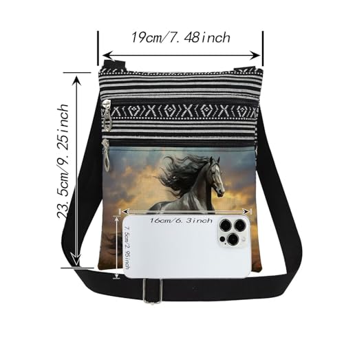 Black Horse Women Crossbody Bag Stylish Travel Adjustable Shoulder Strap Men Messenger Bag Outdoor Casual Purse Birthday Christmas Gift for Adult Horse Lovers2