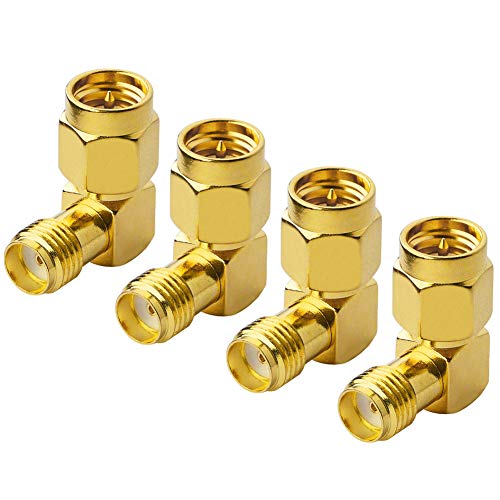 onelinkmore SMA Male to Female Right Angle 90-Degree Adapter Gold Plated Contacts Pack of 4……