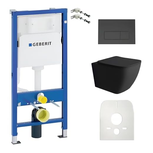 Lavita WC Set: Geberit Duofix Basic Vorwandelement + Wand Tiefspül WC Lago Schwarz Spülrandlos + WC Sitz + Bedienplatte Delta 25 Schwarzer Knopf Komplettset Unterputz Spülkasten Toilette Komplett Sett