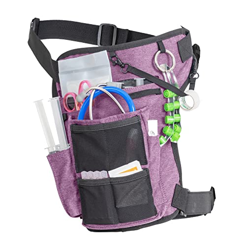 Image of Nurse Fanny Pack w /Elastic Leg Band - Multi Compartment Waist Organizer Tool Bag for Students, Practitioners & Medical Professionals (Purple Haze)