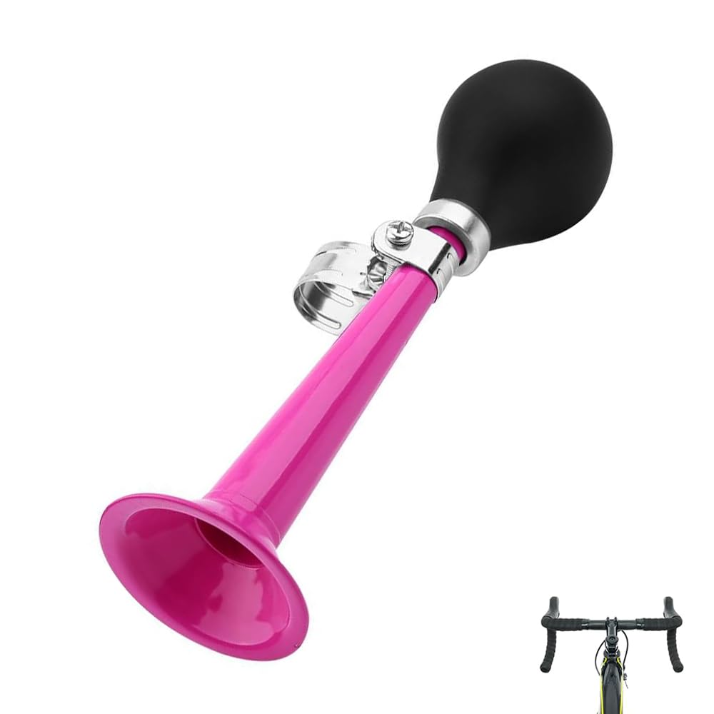 Voarge Bicycle Horn, Portable Retro Cycling Metal Air Horn with Metal Frame for Mountain Bikes, Beach Cars and Camping Vehicles (Pink)